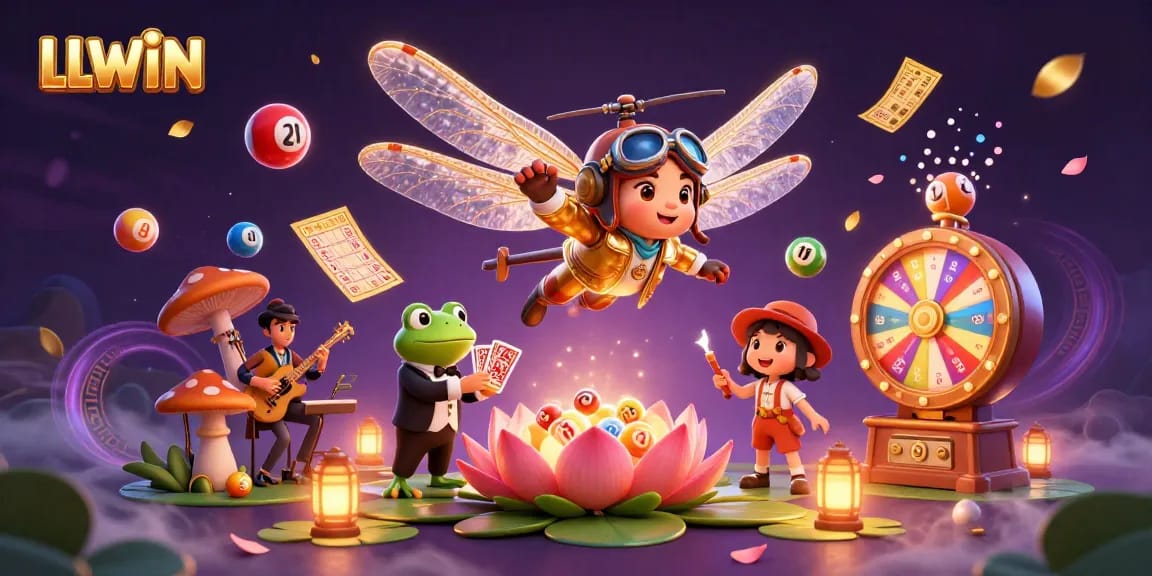 Engage in thrilling games at LLWIN casino with colorful lottery elements and charming characters.
