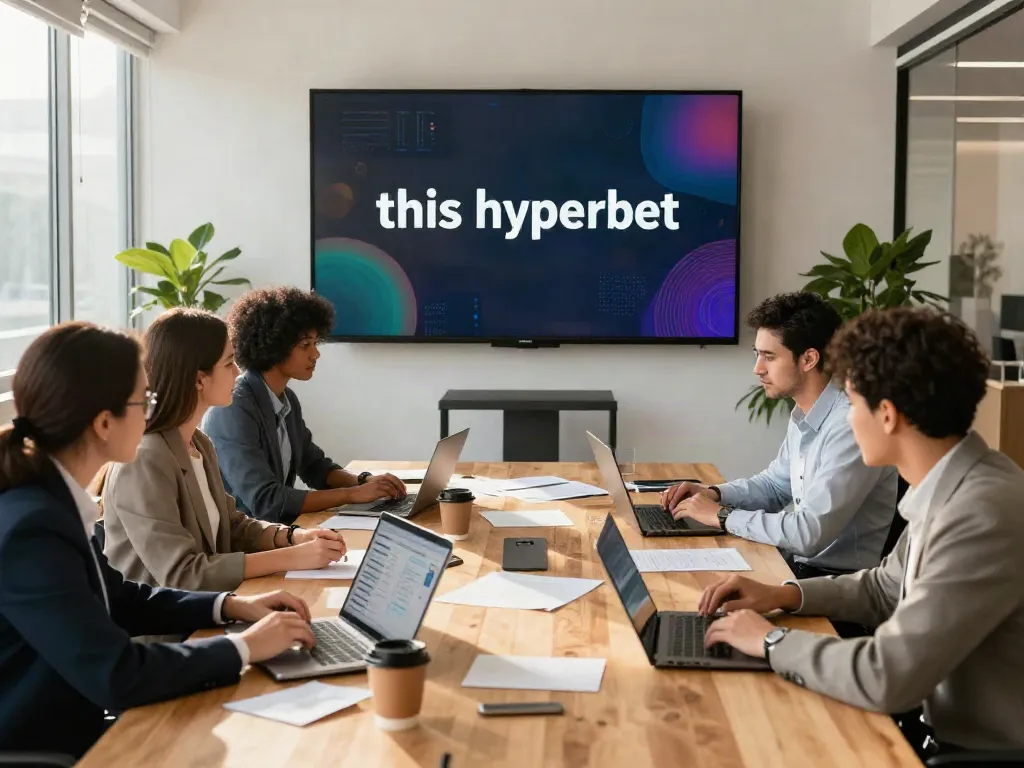 Team collaborating in a modern office discussing this hyperlink strategy.