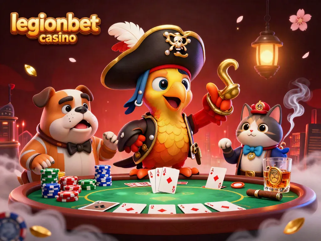 Join the excitement at legionbet casino with this lively poker scene featuring vibrant characters and casino elements.