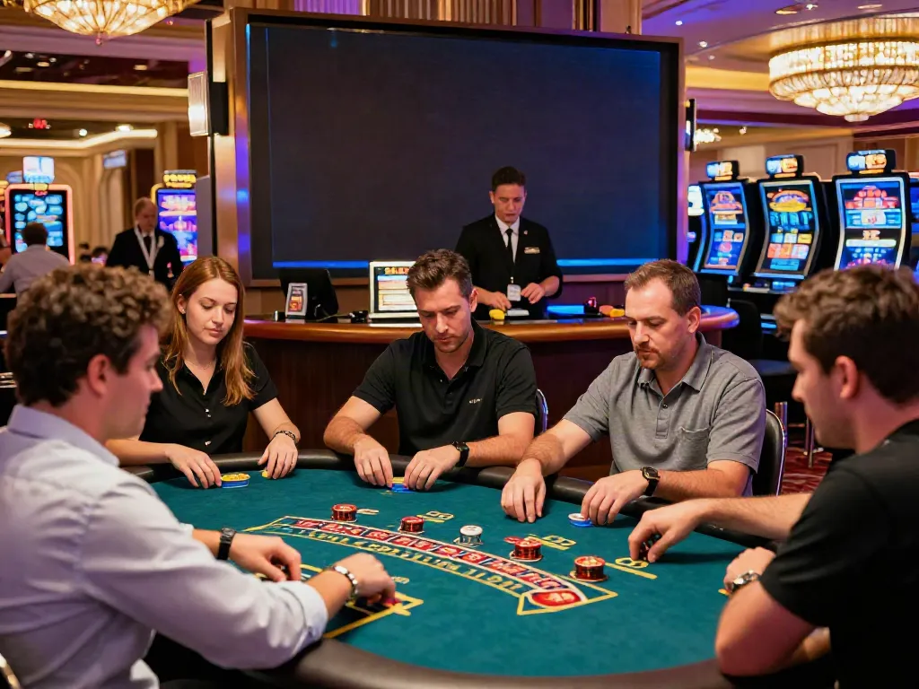 SIN88 casino players engaged at live gaming tables in an exciting, vibrant atmosphere