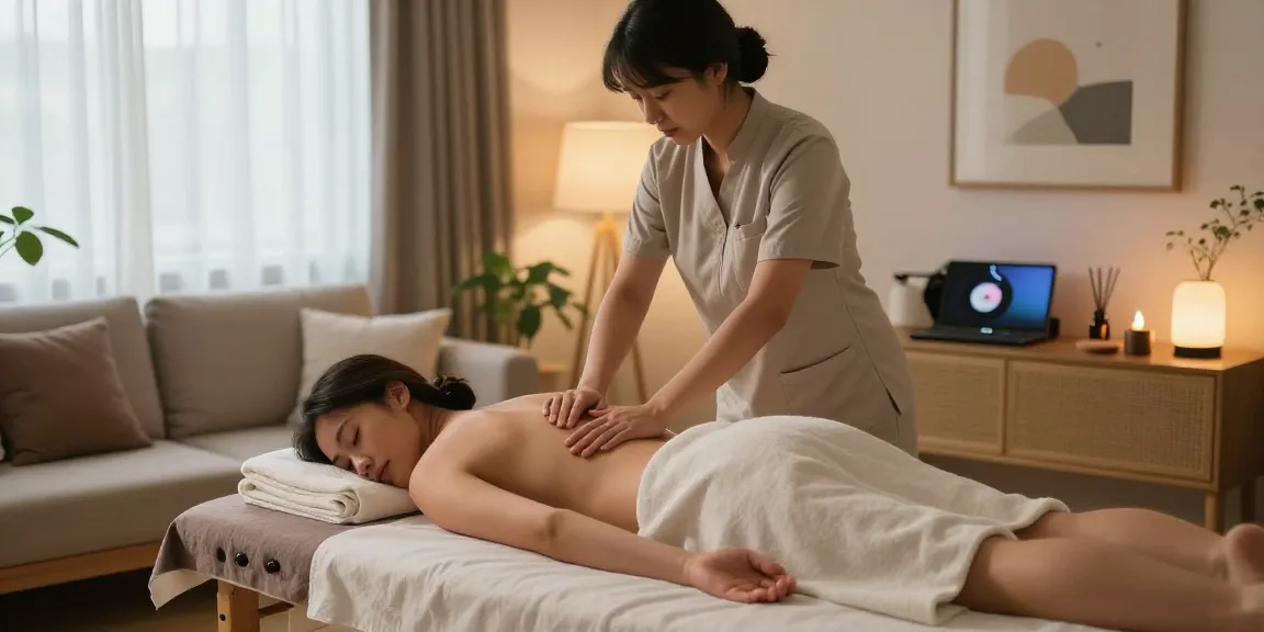 부천출장마사지 session in a calming living room setting with a relaxing atmosphere.