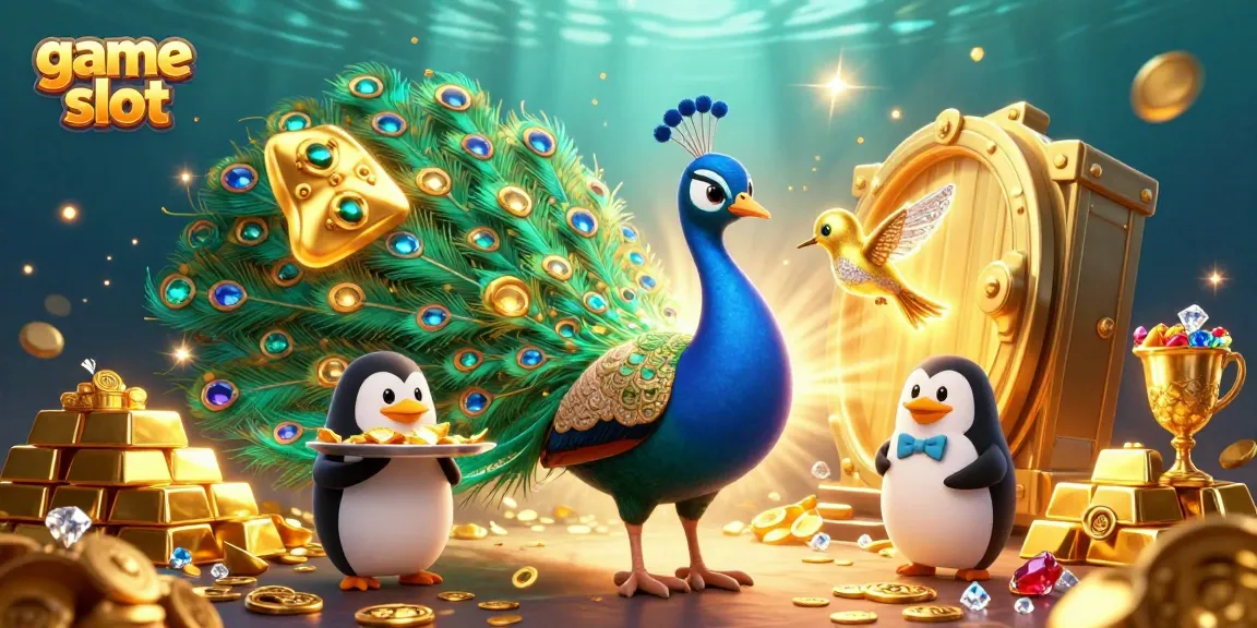 Experience thrilling game slot action with vibrant characters and golden treasures amidst a casino-themed backdrop.