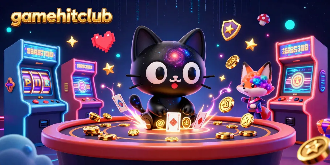 Engage in the thrilling gamehitclub universe with a cosmic casino scene featuring colorful characters and gaming elements.