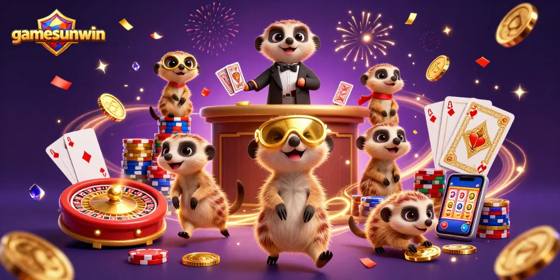Experience the excitement of gamesunwin at an animated meerkat casino filled with golden coins and jackpots.