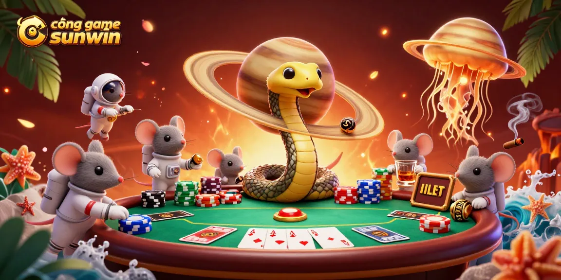 Place bets at cổng game sunwin with a vibrant cosmic casino scene featuring roulette and poker elements.